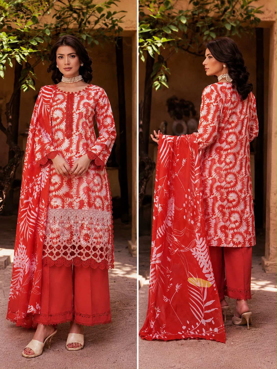 Crimson Bloom – Elegant Printed 3-Piece Suit
