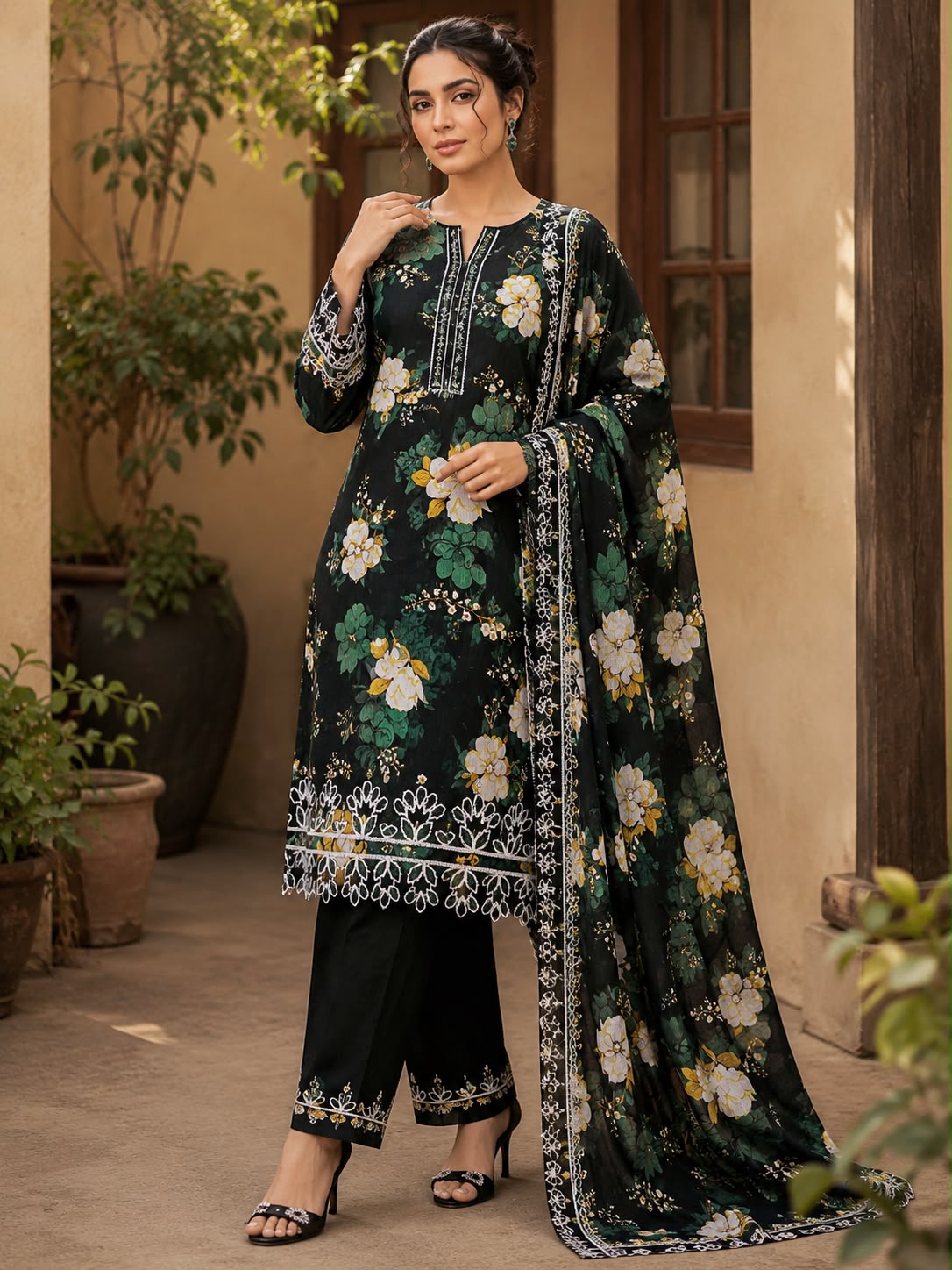 Midnight Bloom Black Floral 3-Piece Suit